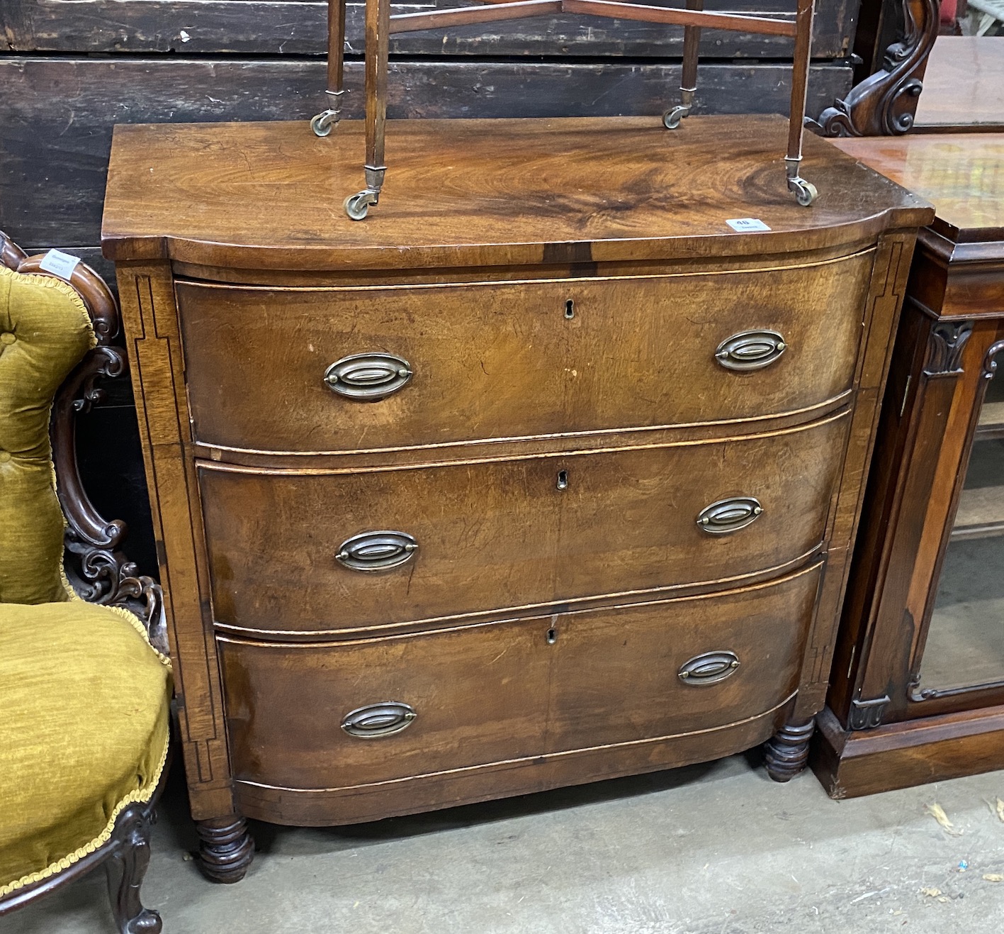 A Regency mahogany bowfront chest, width 93cm, depth 49cm, height 94cm